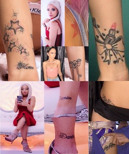 All the tattoos of Mariahlynn in the picture.
